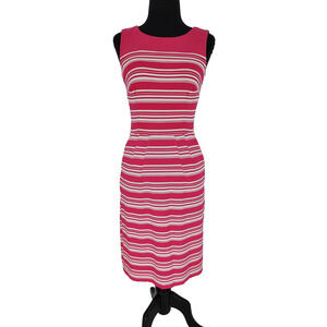 Lands' End Pink Stripe Sheath Dress Size 2 Pockets Stretch Back Zipper Back Slit
